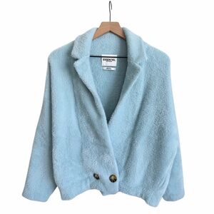 Essentiel Antwerp Fuzzy Knit Cardigan Jacket Light Blue Size Large 8 US